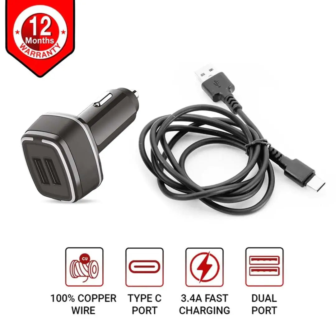 Car Charger Mc-12 with Type C CABLE - RD Overseas