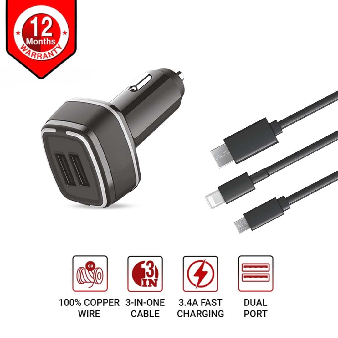 Car Charger MC-12 With 3 In 1 Cable