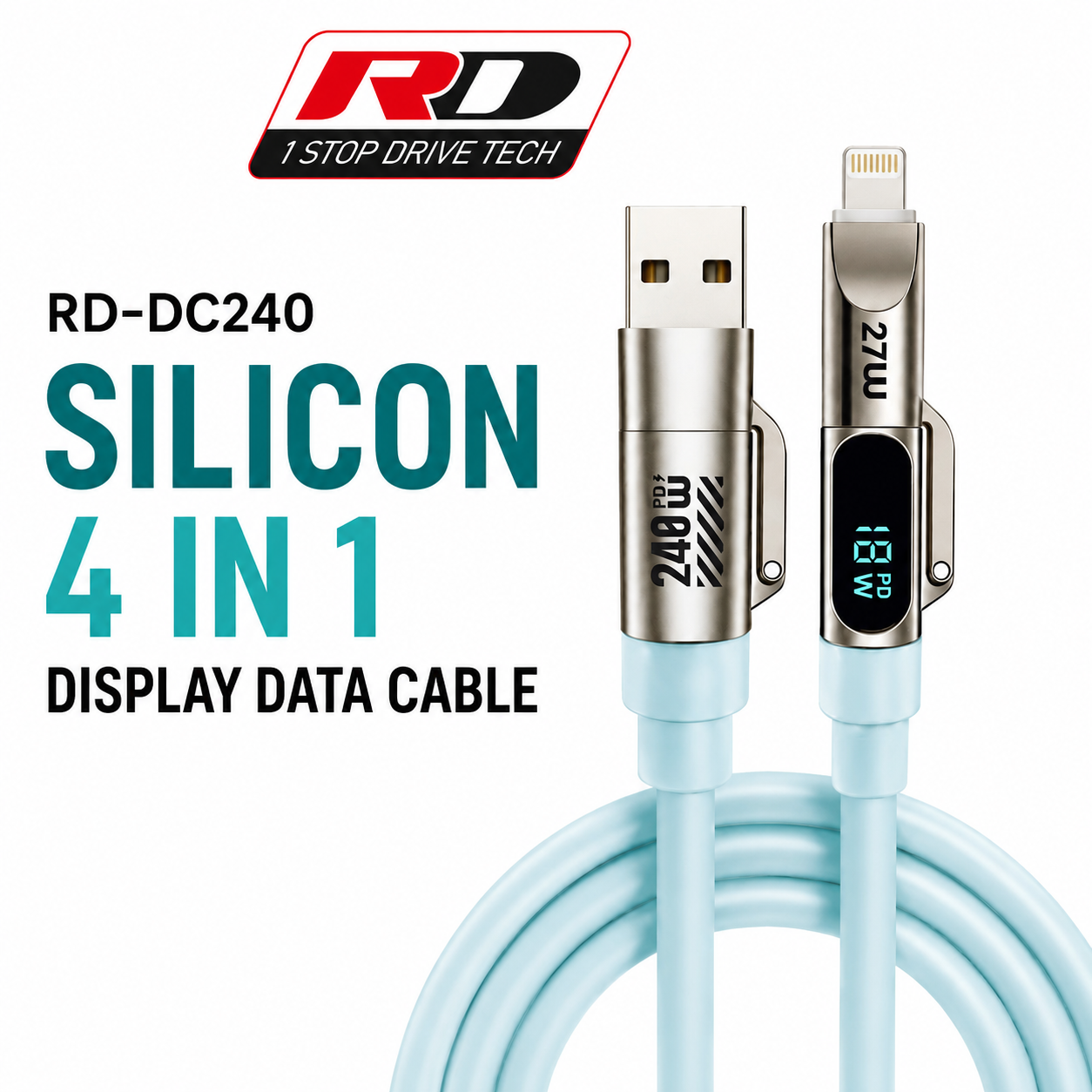 Silicon Whire 4-in-1 Display Data Cable
