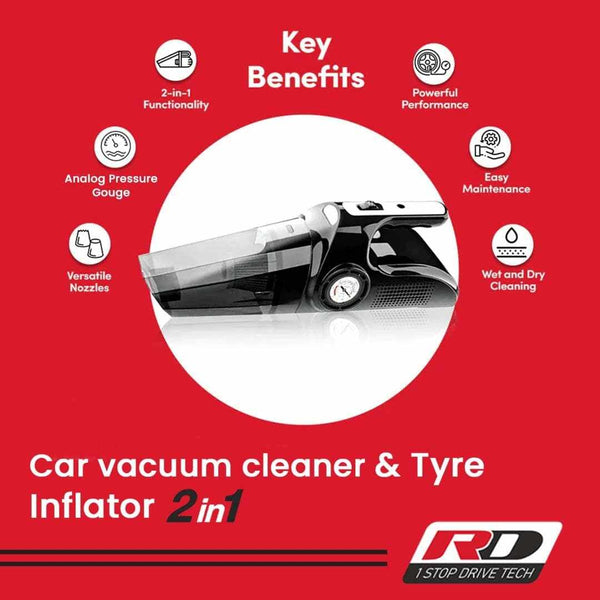 RD 1500 2 in 1 Car Vacuum Cleaner (with Tyre Inflator) 2 IN 1 VACUUM CLEANER & TYRE INFLATOR RD Overseas 